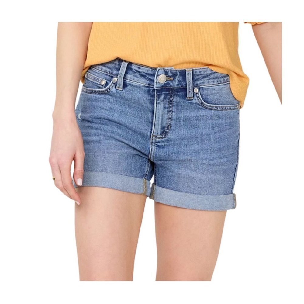 LC Lauren Conrad Mid Rise Medium Wash Distressed Cuffed Jean Shorts Sz 14 New